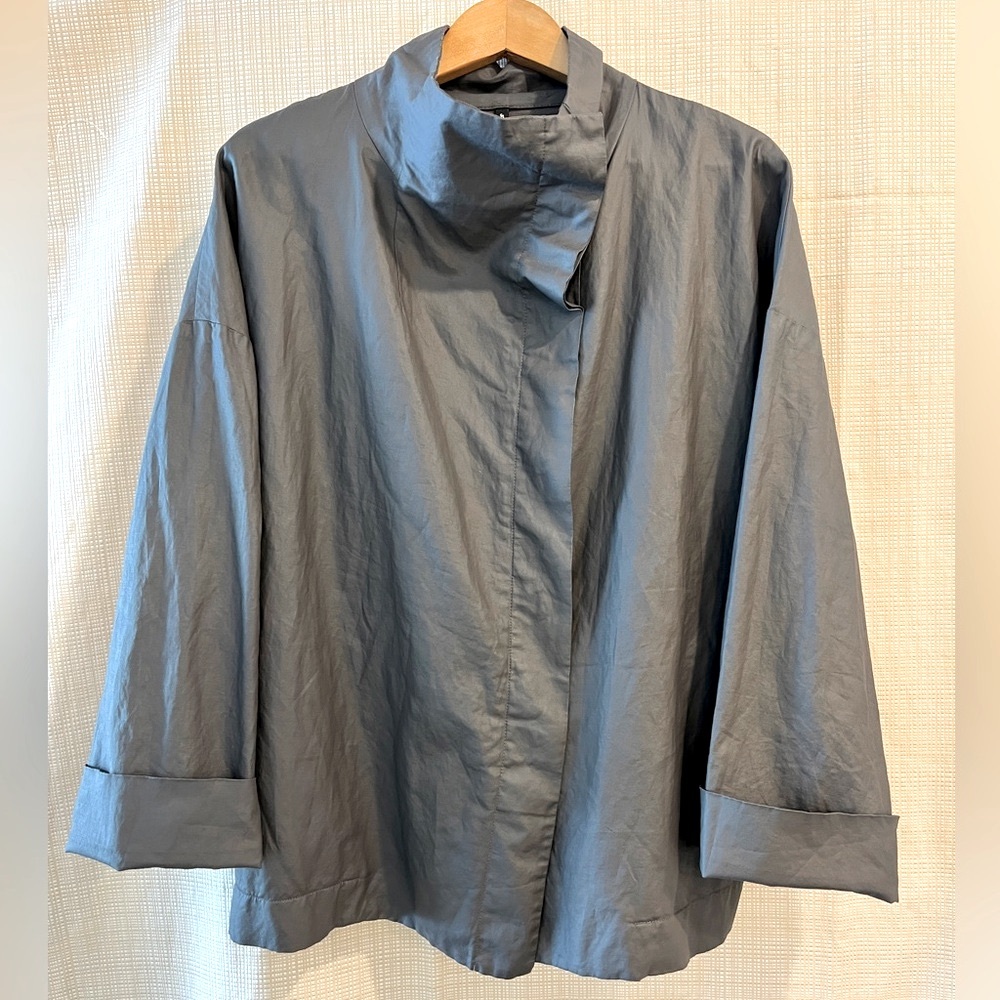 Peter O. Mahler High Collar Minimalist Cropped Utility Jacket Trench Coat